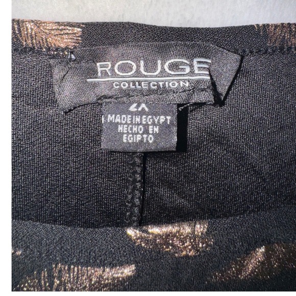 Rouge Collection Womens 2X Black Gold Metallic Feather Dolman Ruched Top Blouse - Picture 6 of 9